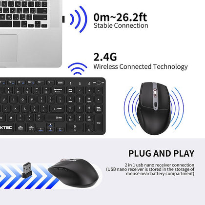 GMKtec Pack de teclado completo y ratón inalámbricos de 2,4 GHz
