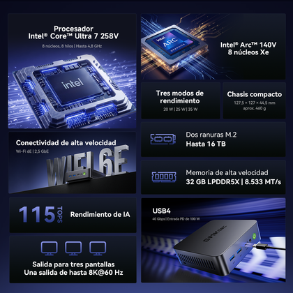 GMKtec NucBox K17 Plus Mini PC con IA Intel® Core™ Ultra 7 258V