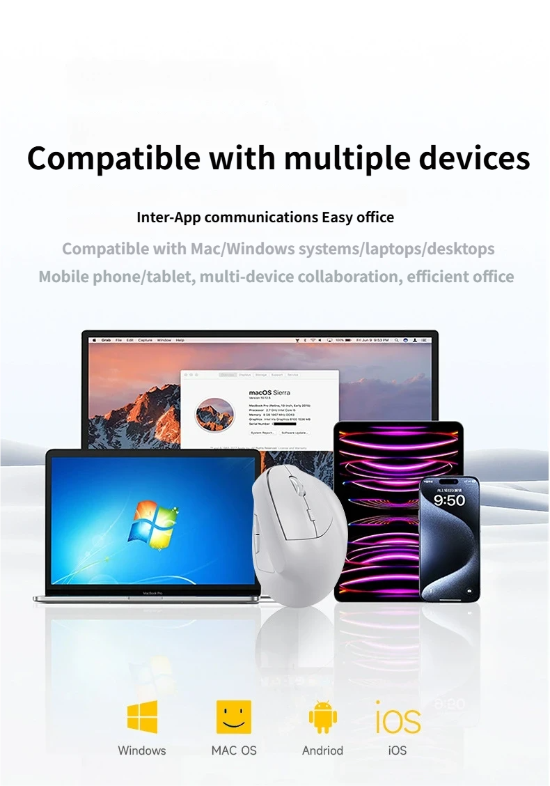 GMKtec Ratón vertical ergonómico inalámbrico Bluetooth y 2,4 GHz