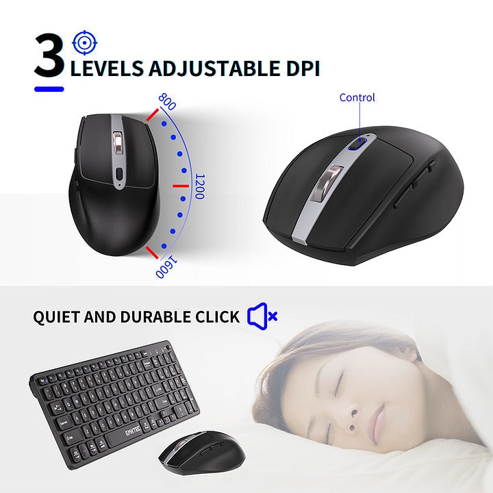 GMKtec Pack de teclado completo y ratón inalámbricos de 2,4 GHz