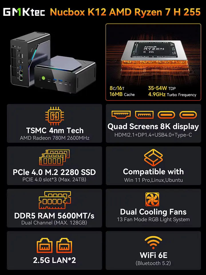 GMKtec NucBox K12 Mini PC AMD Ryzen™ 7 H 255