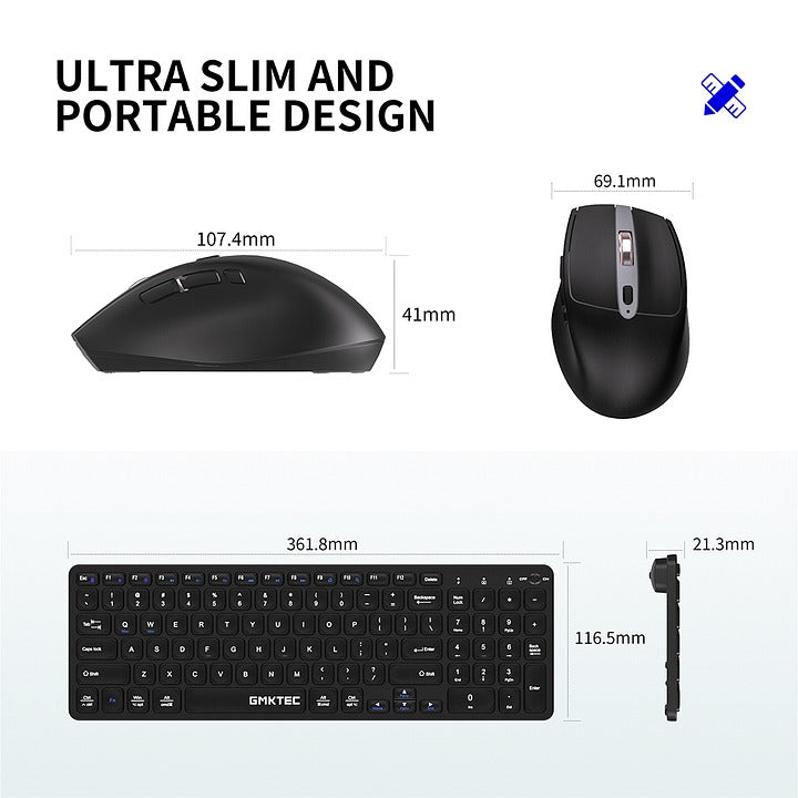 GMKtec Pack de teclado completo y ratón inalámbricos de 2,4 GHz