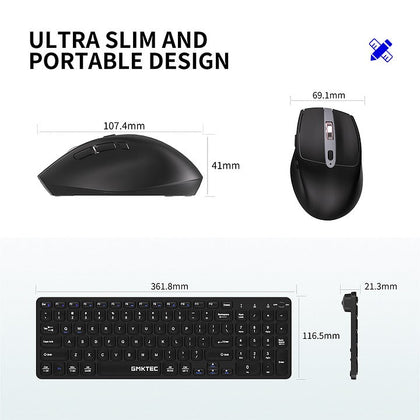 GMKtec Pack de teclado completo y ratón inalámbricos de 2,4 GHz