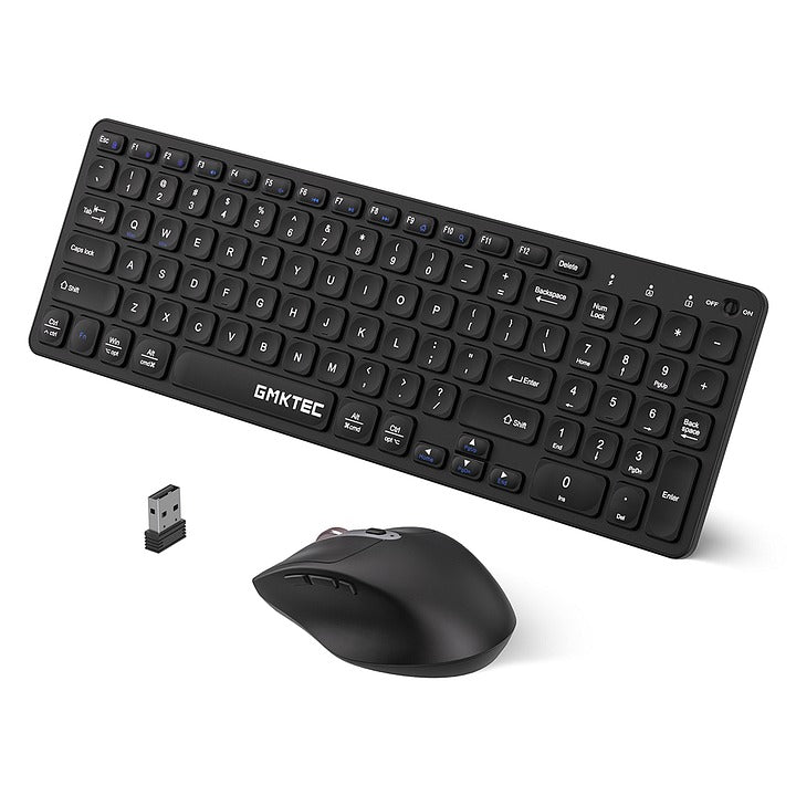 GMKtec Pack de teclado completo y ratón inalámbricos de 2,4 GHz