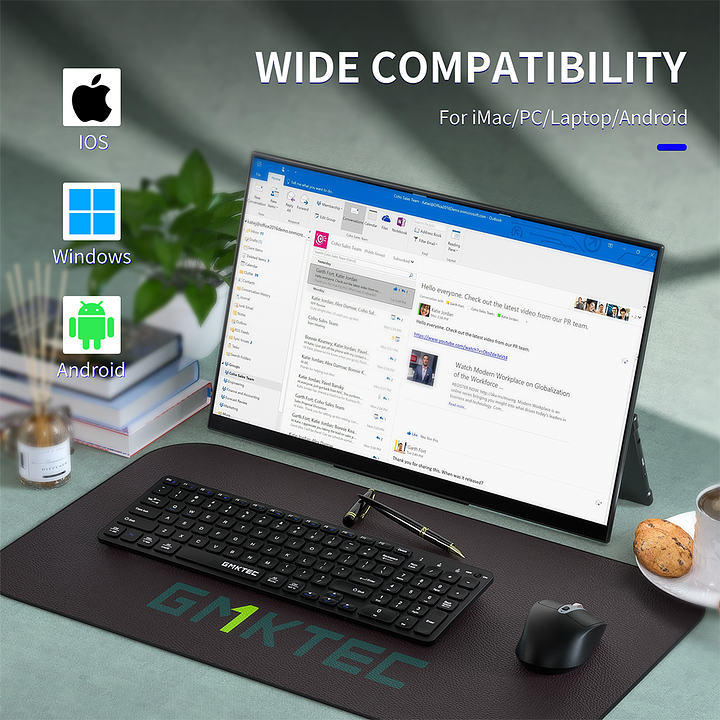 GMKtec Pack de teclado completo y ratón inalámbricos de 2,4 GHz